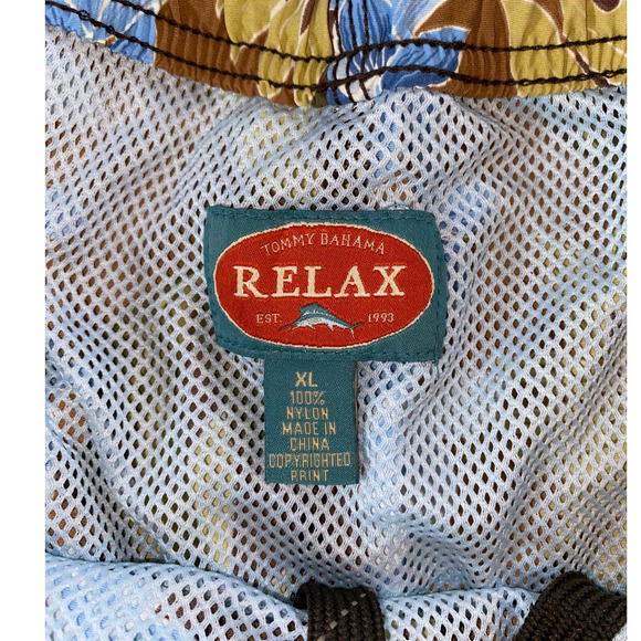 Tommy Bahama Relax Hawaiian blue brown Men's Swim trunks shorts size XL pockets - Picture 7 of 7